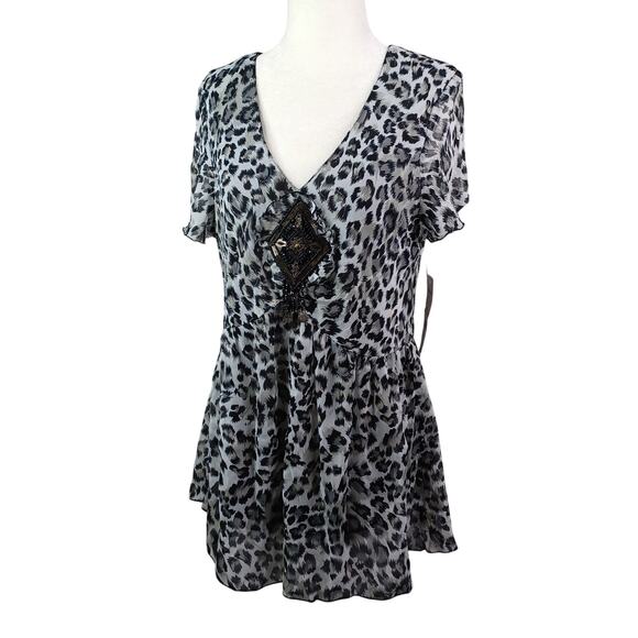 Resume Tops - Vintage Resume Y2K Babydoll Top Size L Whimsigoth Animal Print Dark Fairy Indie